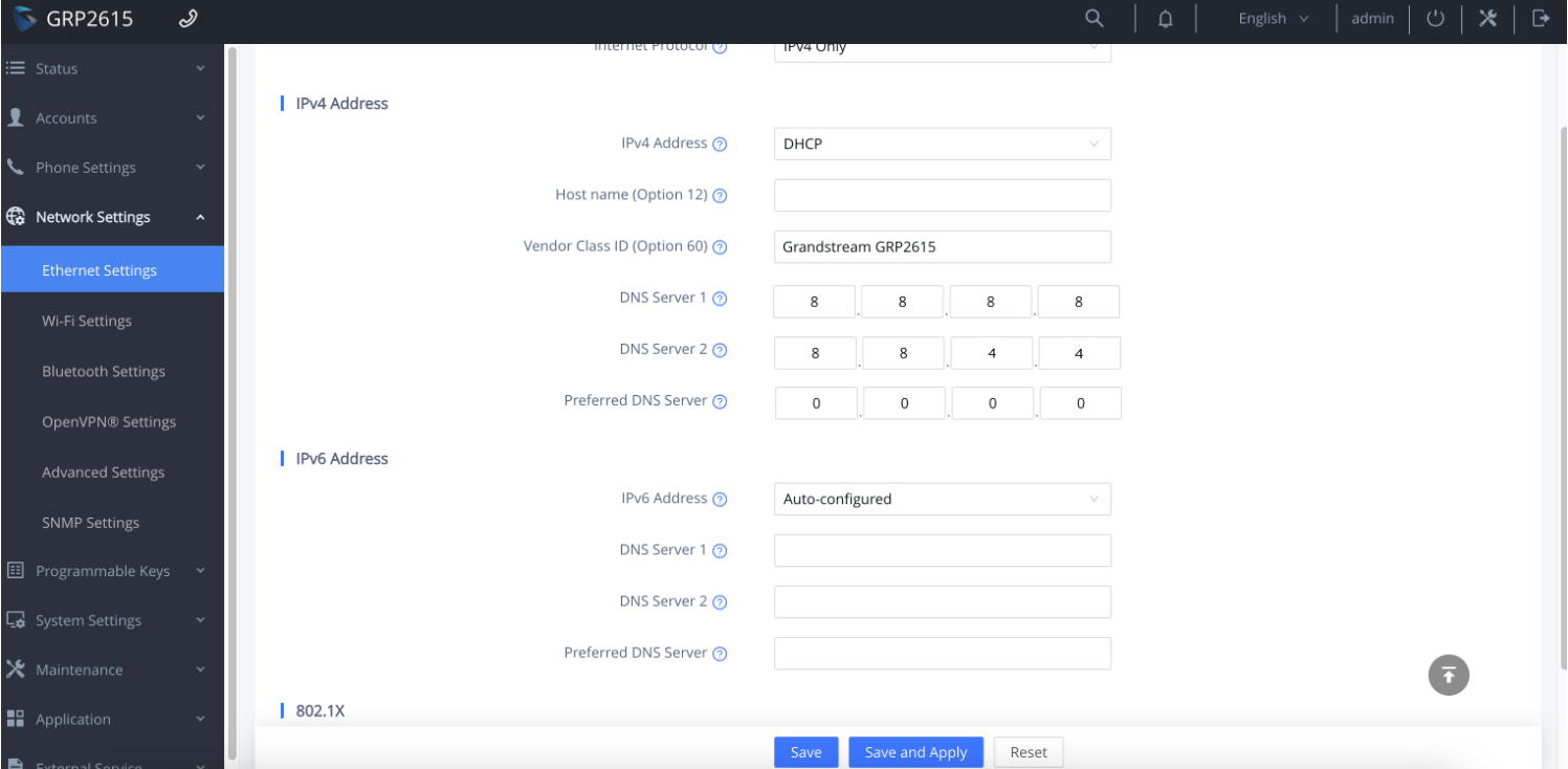 Network settings interface displaying IPv4 and IPv6 configuration options for a device.