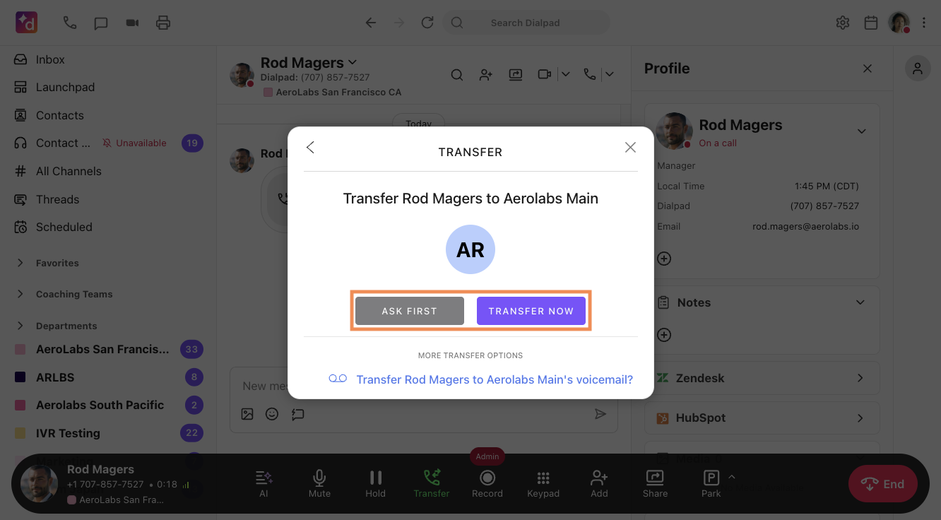 Department call transfer