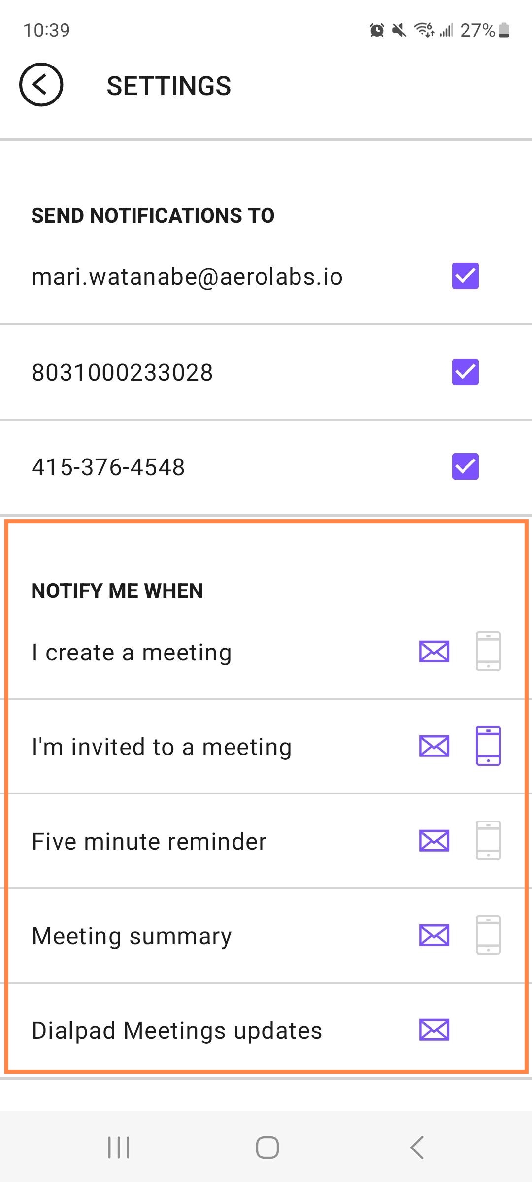 Set notification events in Dialpad Meetings for Android
