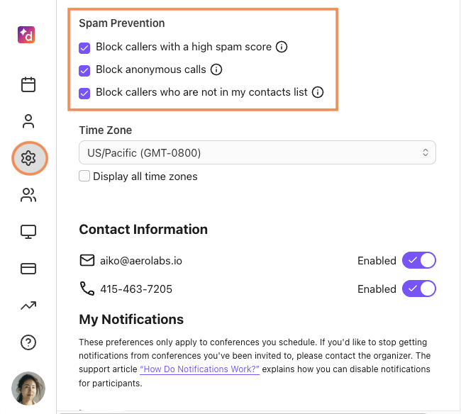 Dialpad Meetings spam blocking and prevention settings