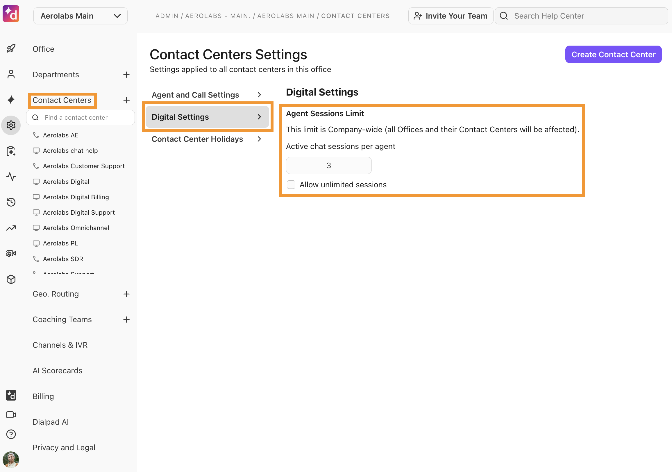 Setting Digital Address Create a Digital Contact Center