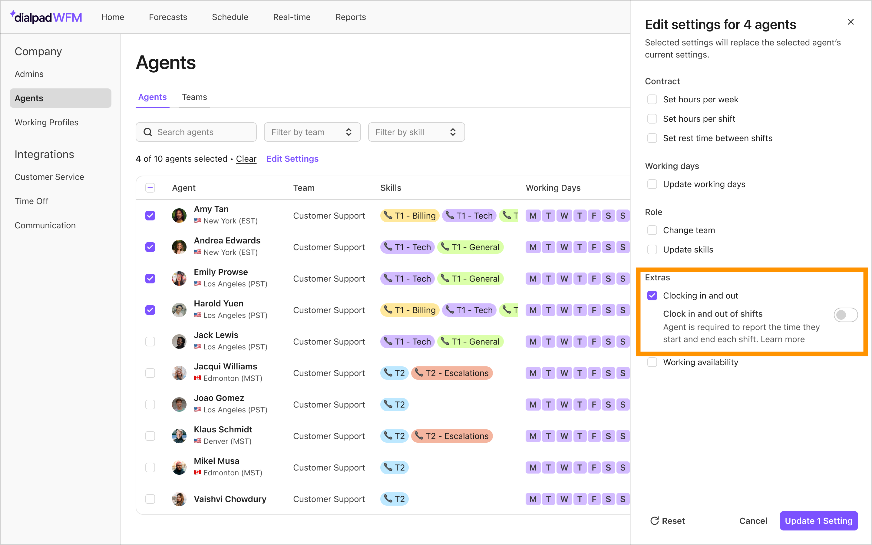 Enable Clocking In and Out for Agents