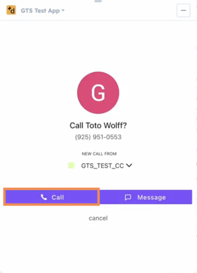 HubSpot outbound call confirmation screen