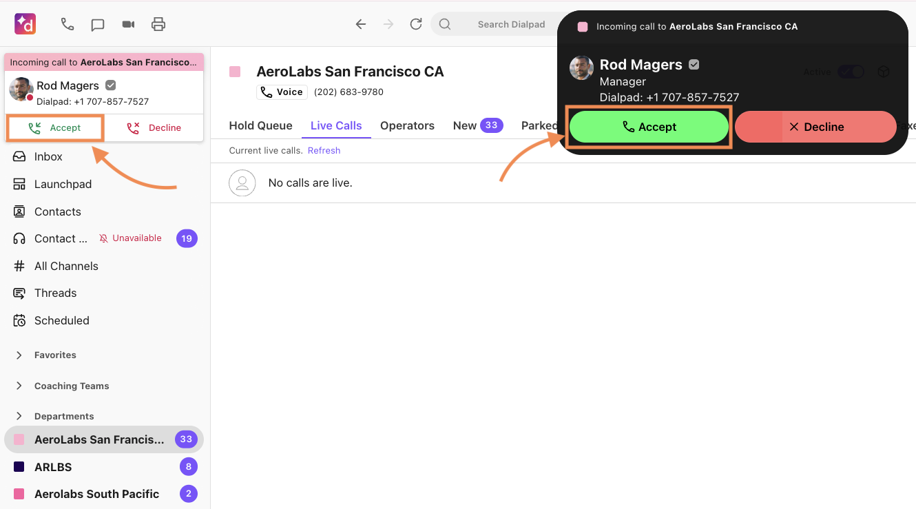 Incoming department call