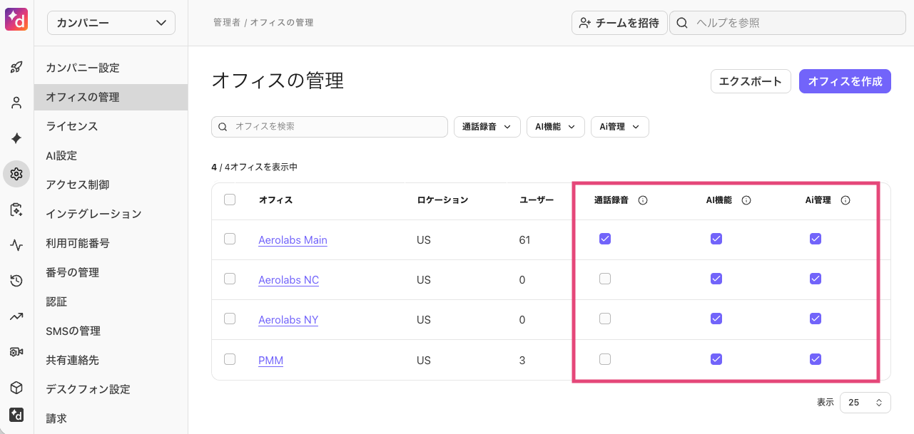 Individual office settings in Centralized Office Management