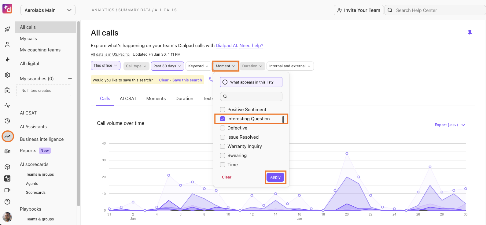 Filtering data by Interesting Question in Analytics
