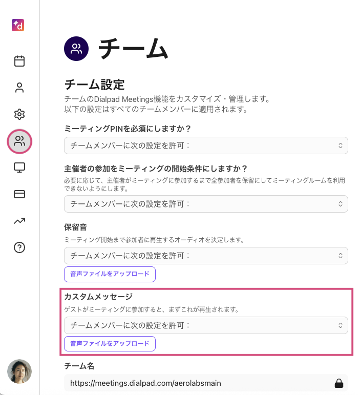Set custom message in Dialpad Meetings
