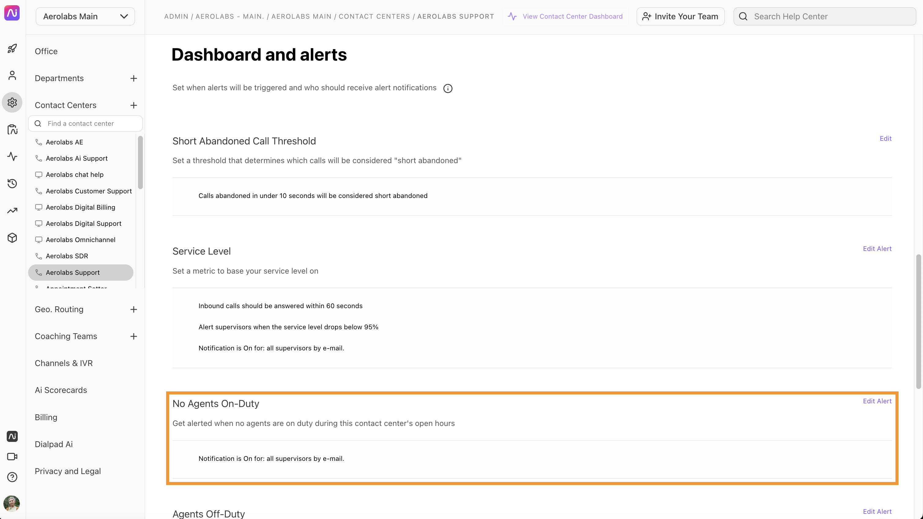 Manage Contact Center Alerts