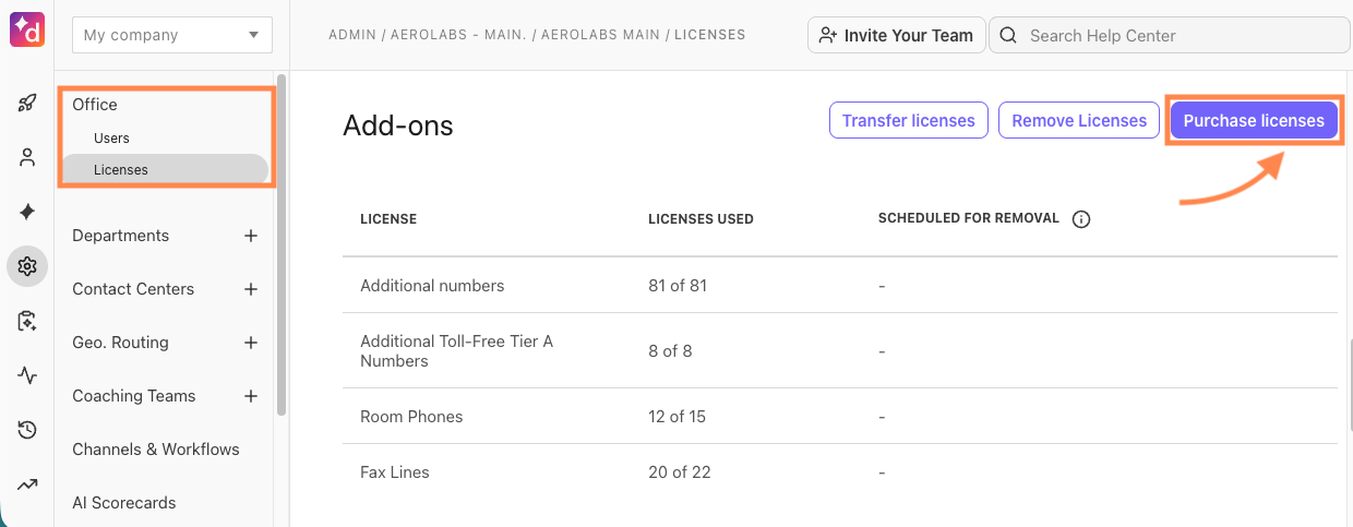 Purchase add-on licenses