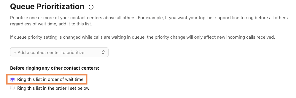 Queue prioritization option - ring in order of wait time