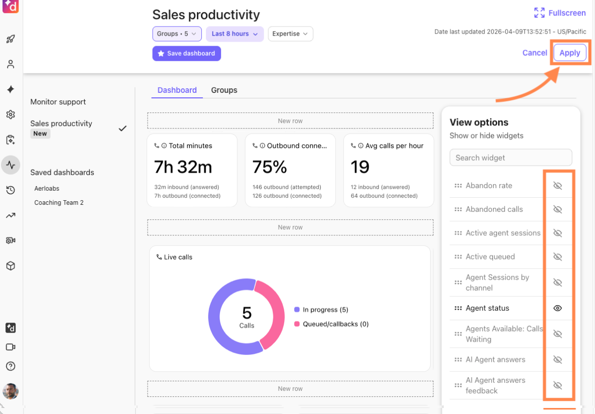 Save customized Sales Productivity dashboard