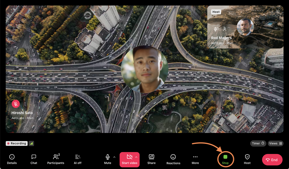 Stop Recording button in Dialpad Meetings