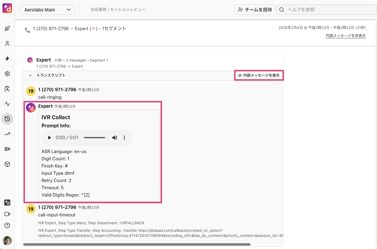 Workflow details in Conversation history (Session view)