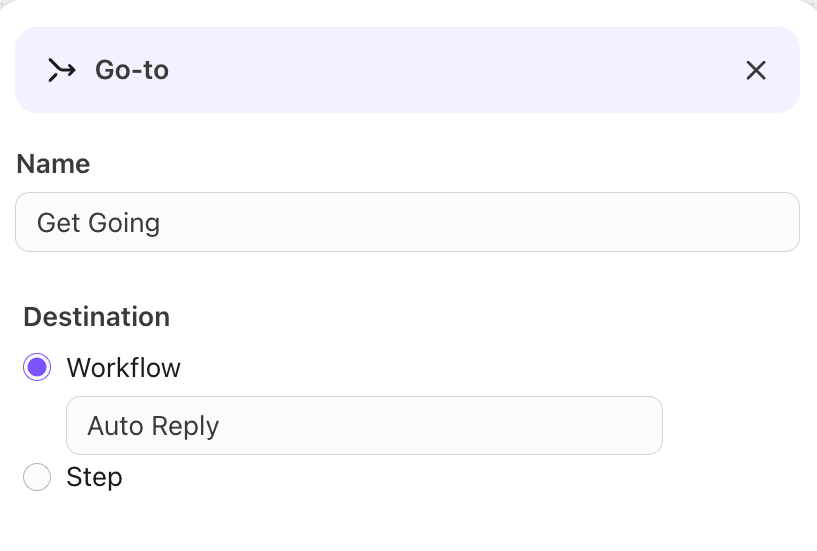 Settings for a workflow with destination options displayed.