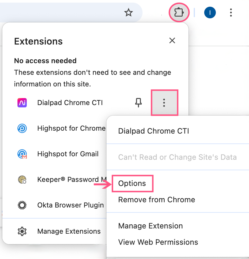 Chrome-CTI-options-menu