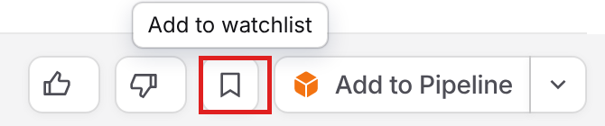 Bookmark button on an opportunity card showing the Add to watchlist tooltip