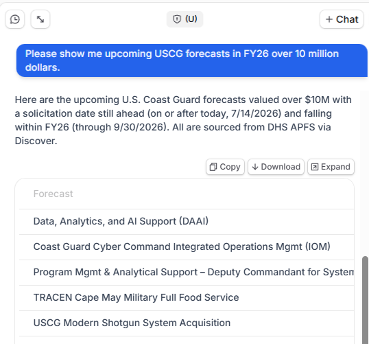 Dash chat returning upcoming forecasts that match a request