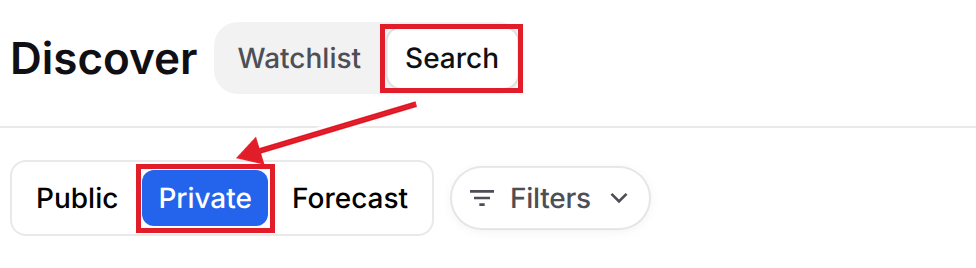 Search tab with Private selected