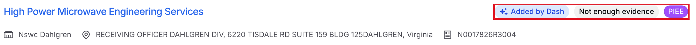 Watchlist item with the Added by Dash, fit assessment, and source tags next to the title