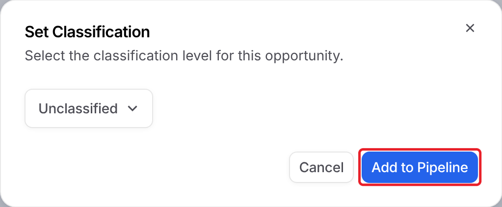 Set Classification dialog