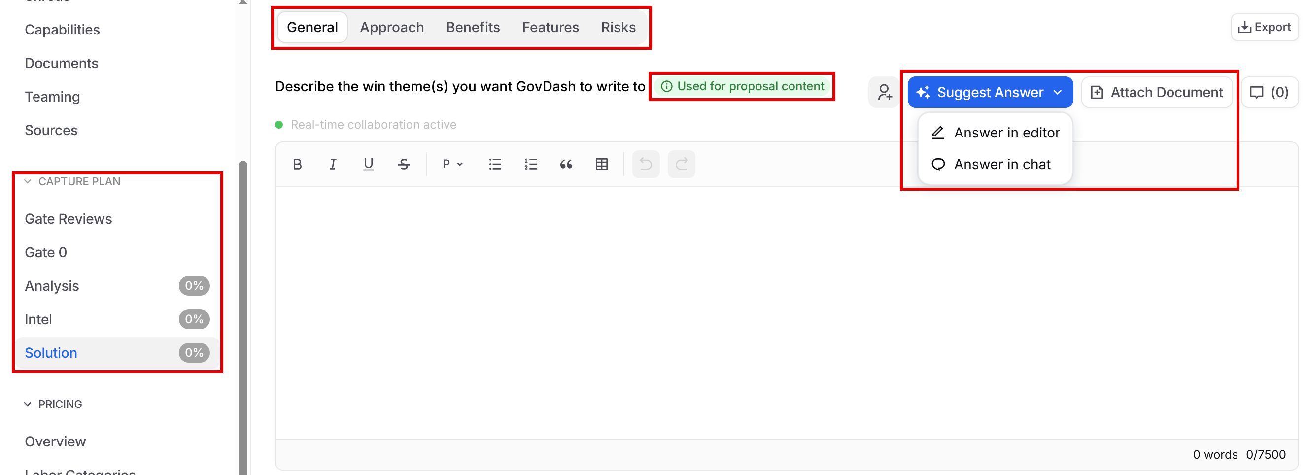Solution phase in the Capture Plan with question tabs, Suggest Answer and Attach Document