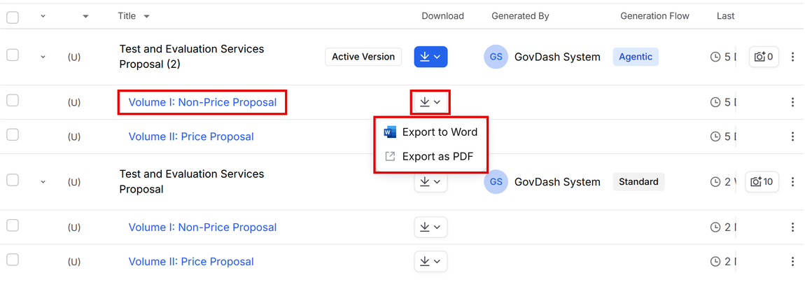 Download menu for an individual volume