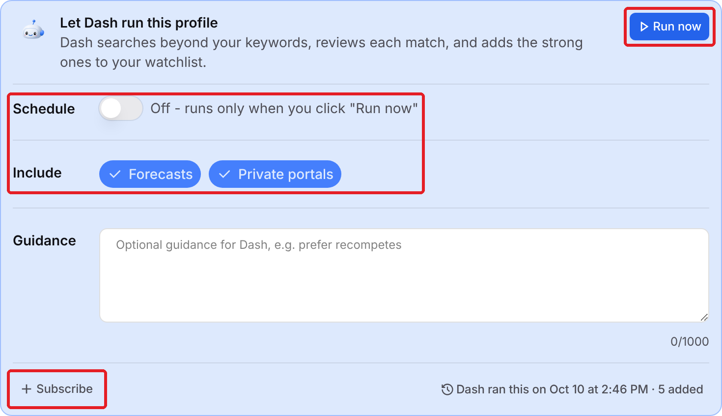 Let Dash run this profile panel