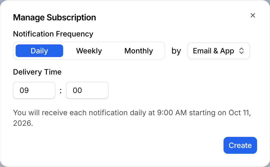 Manage Subscription dialog