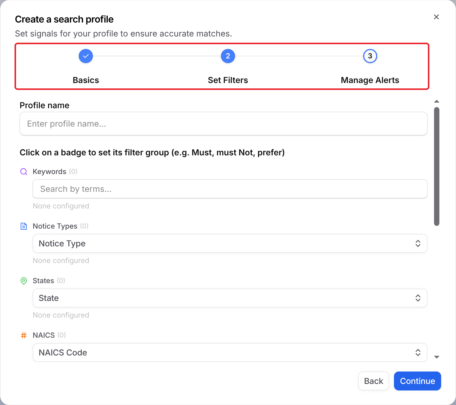 Set Filters step when starting from scratch