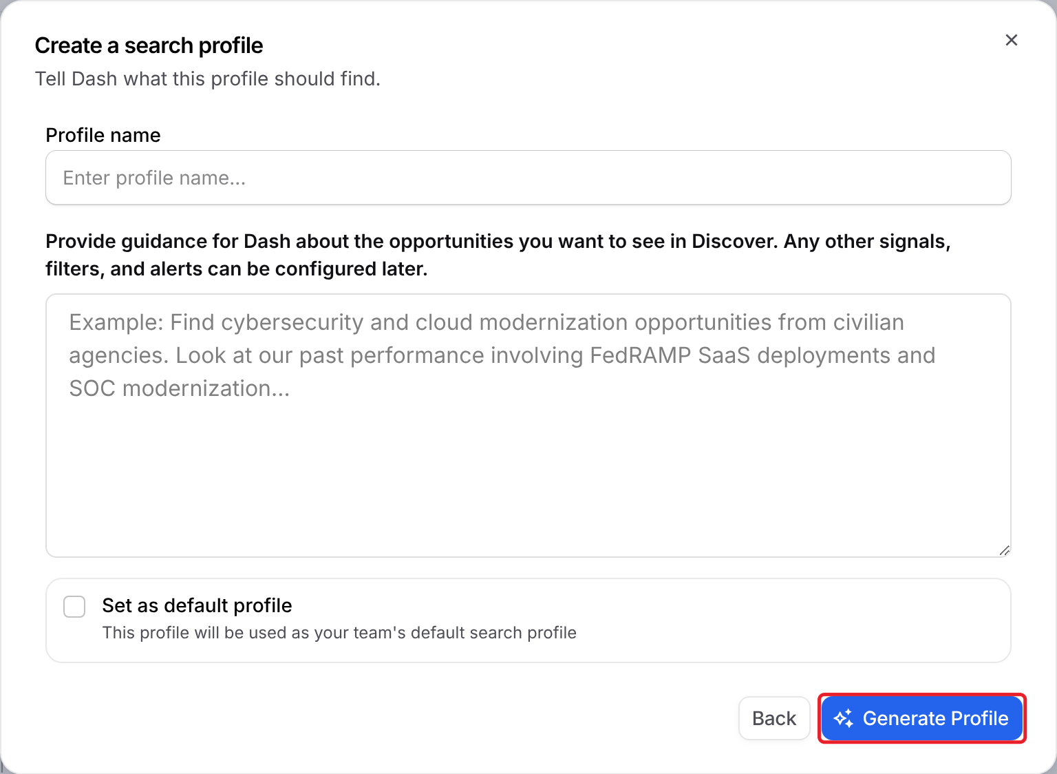 Generate Profile with Dash guidance