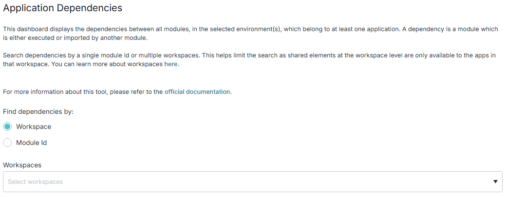 A static image displaying the configuration of the Application Dependencies tool.
