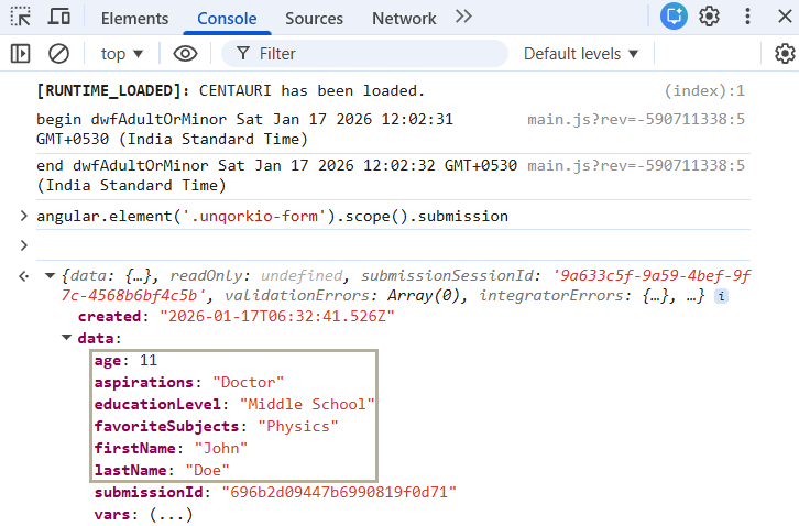A static image displaying the DevTools Console.