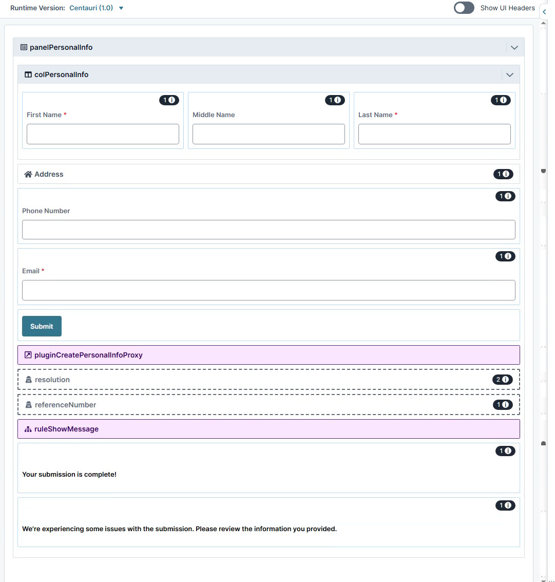 A static image displaying the Form fields for personal information submission including name, address, phone, and email.