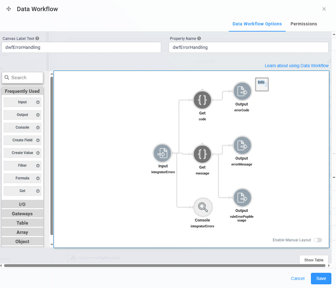 A static image displaying the Data workflow diagram illustrating error handling with input and output processes.