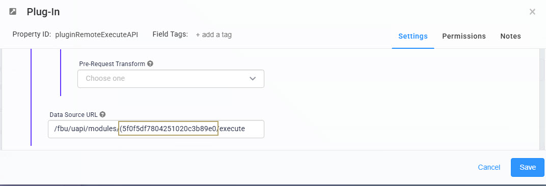A static image displaying the Settings interface for a plugin with highlighted data source URL and options.