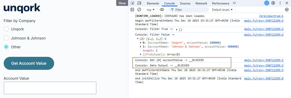 A static image displaying the Express View and DevTools Console output for Other selection.