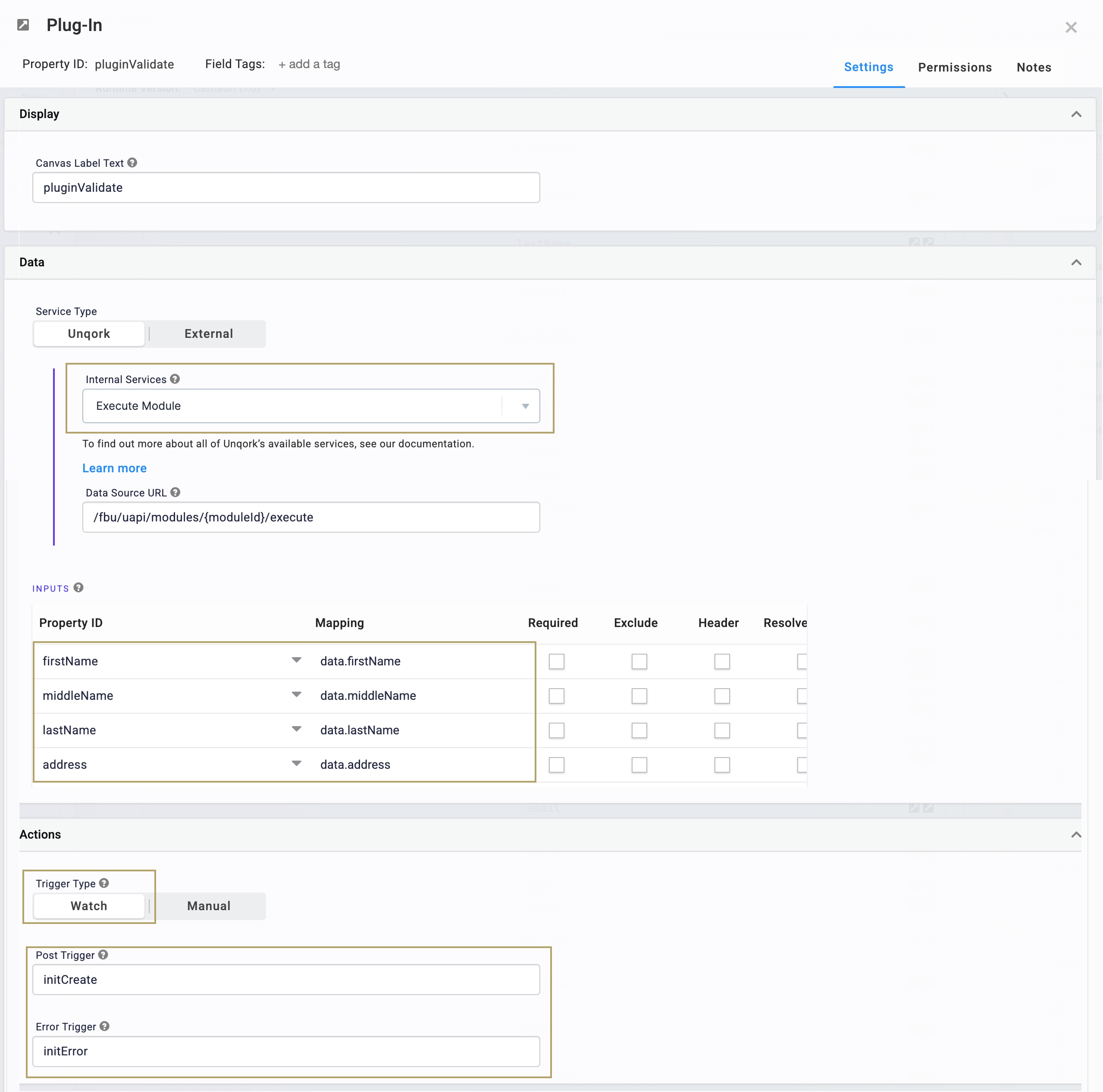 A static image displaying the Configuration settings for a plugin with input fields and action triggers displayed.