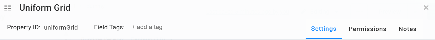 A static iamge displaying the Property Id of the Uniform Grid component in the Classic Designer.