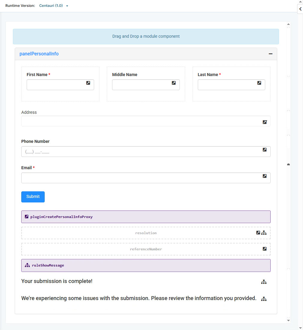A static image displaying the configuration for personal information submission, including name, phone, and email sections.