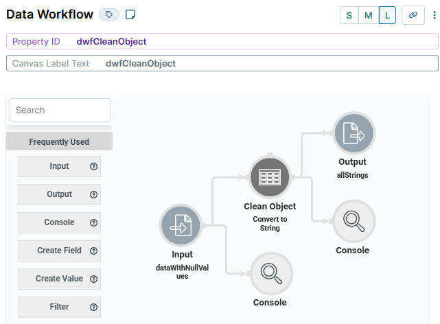 A static image displaying the configuration of the dwfCleanObject Data Workflow.