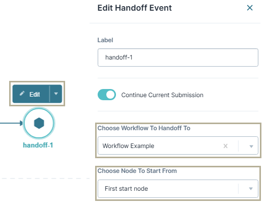 A static image displaying the Edit Handoff Event settings.