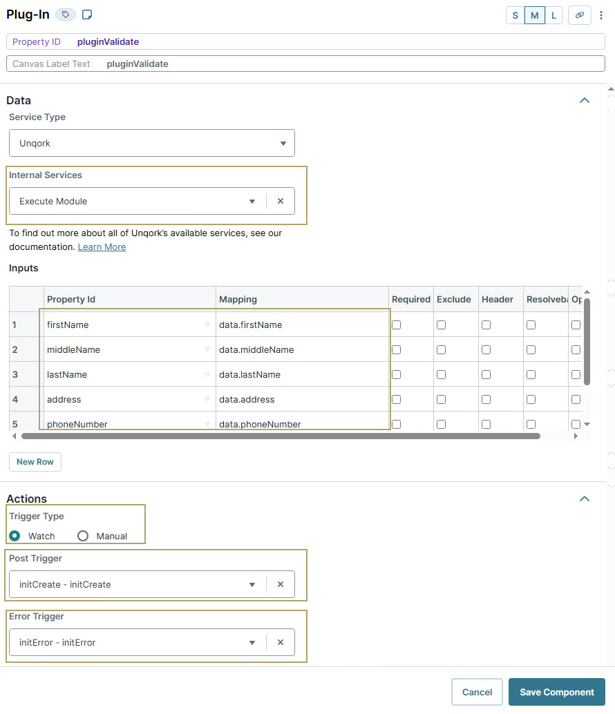 A static image displaying the Plugin Configuration settings with input fields and trigger actions displayed.