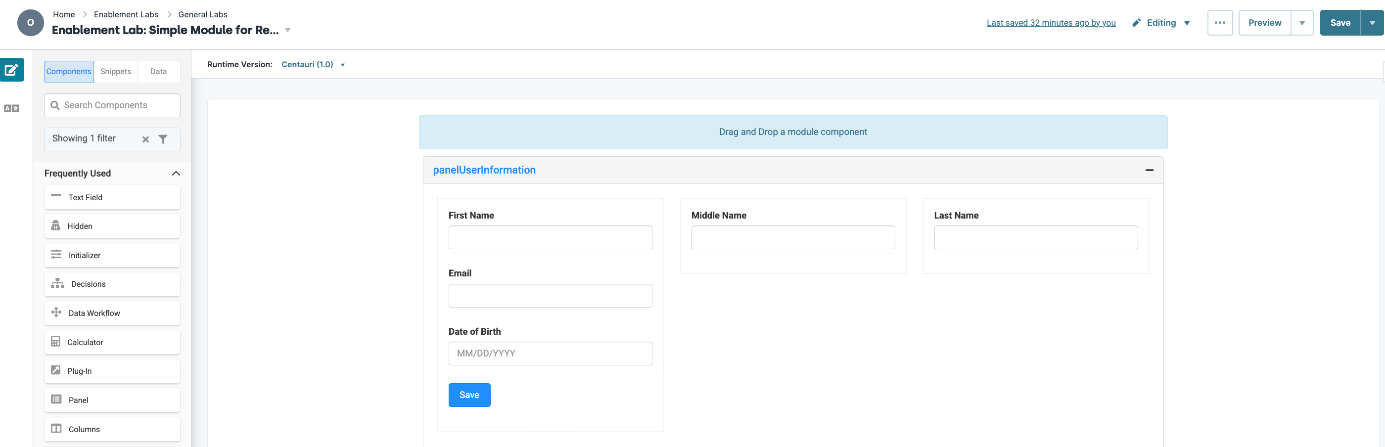 User information panel with fields for name, email, and date of birth.