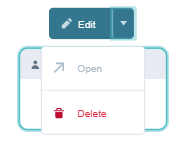 A static image displaying the task node menu options including Edit, Open, and Delete actions for user management.
