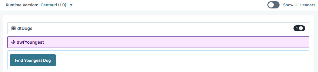 A static image displaying the Module Builder Configuration a database query for finding the youngest dog in a list.