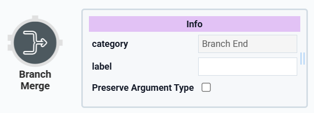 A static image displaying the Info Window of Branch Merge operator in the UDesigner.