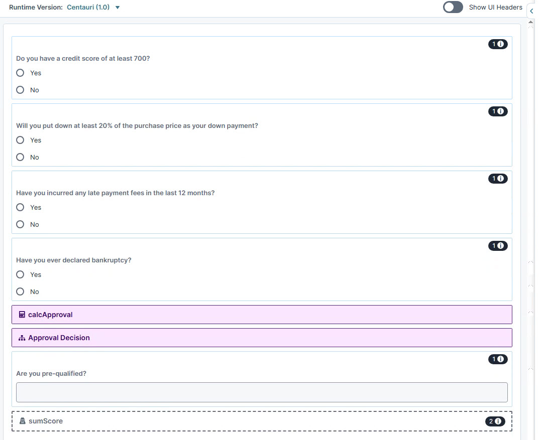 A static image displaying the questionnaire assessing credit score and financial history for loan approval.