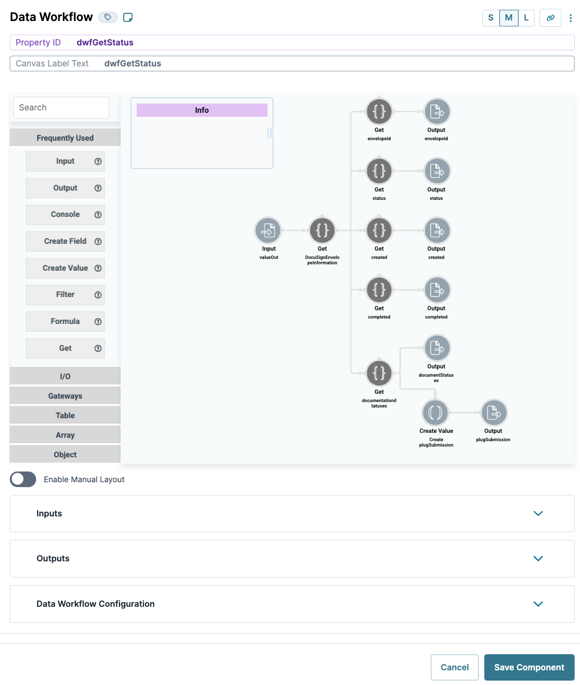 Data workflow diagram showing inputs, outputs, and various processing steps for document status.