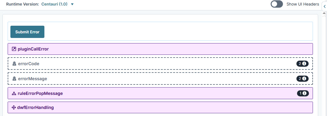 A static image displaying the Error submission interface displaying error code and message fields for troubleshooting.