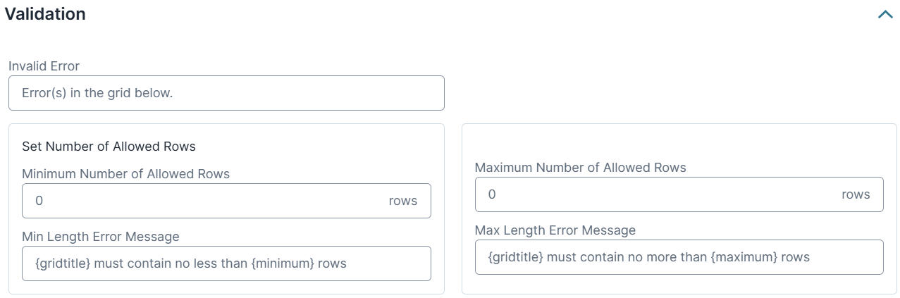 A static image displaying the Validation Panel of the Uniform Grid component in the UDesigner.